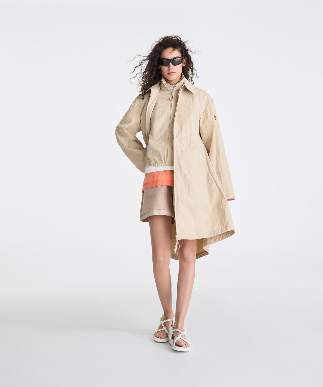 Recycled nylon loose-fit overcoat
